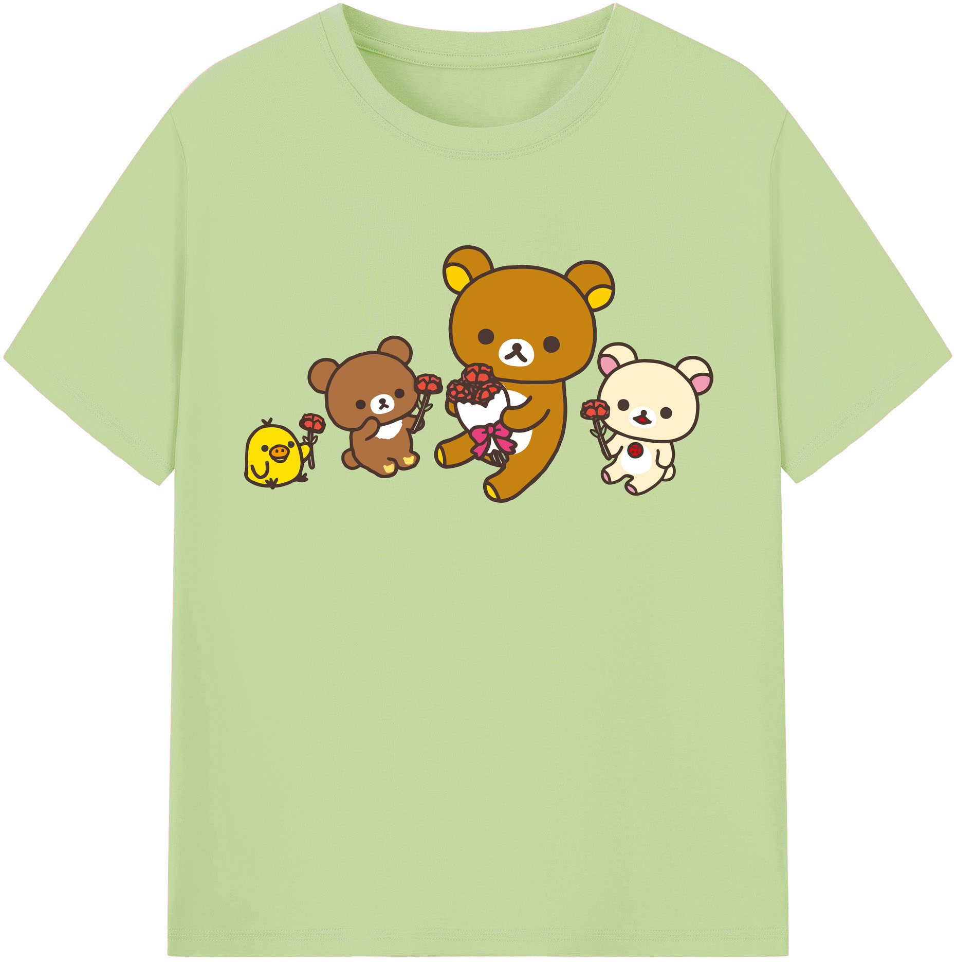 （画像用） リラックマ リラックマ キイロイトリ Rilakkuma Korilakkuma Kiiroitori 綿100％半袖Tシャツ（フロントプリント）